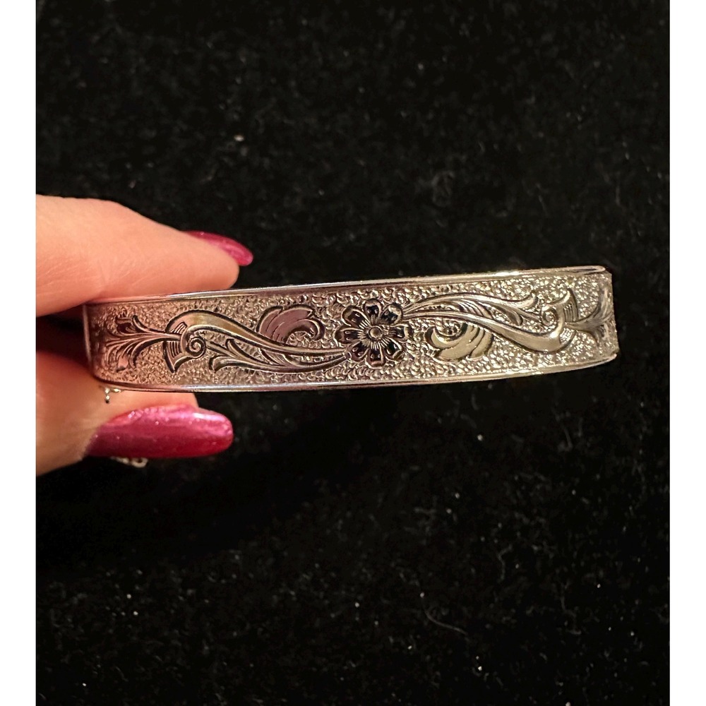 Whiting & Davis Bangle Bracelet Silver Taille E'pargne Victorian style